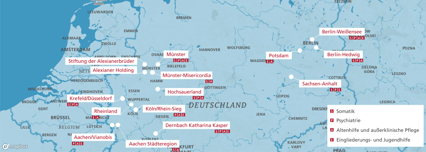 Karte des Alexianer Verbunds mit Regionsstandorten